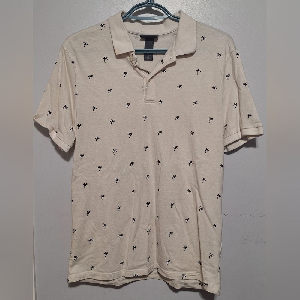 Med Men's Cream Polo Shirt with Palm Tree Print